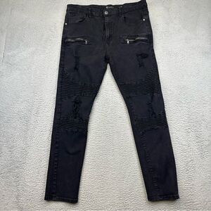 Waimea Jeans Mens 38 Black Skinny Distressed Denim Hipster Grunge Stretch 36x29*